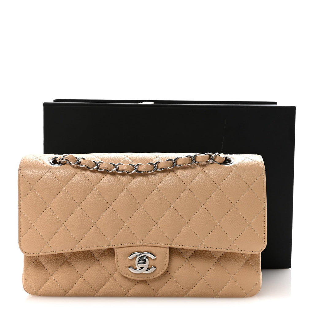 Caviar Quilted Medium Double Flap Beige wholesalehk.shop
