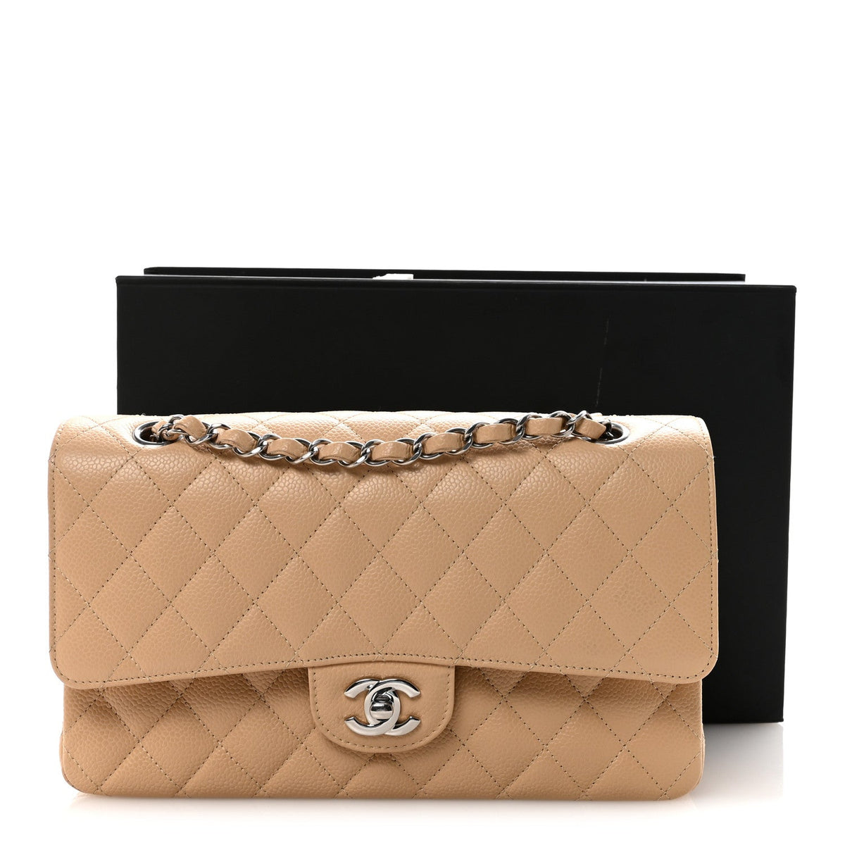 Caviar Quilted Medium Double Flap Beige wholesalehk.shop