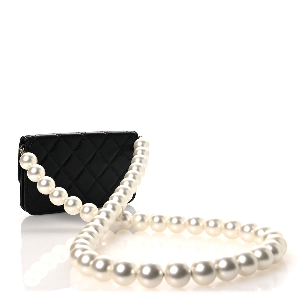 Calfskin Quilted Mini Maxi Pearls Wallet On Chain WOC Black wholesalehk.shop