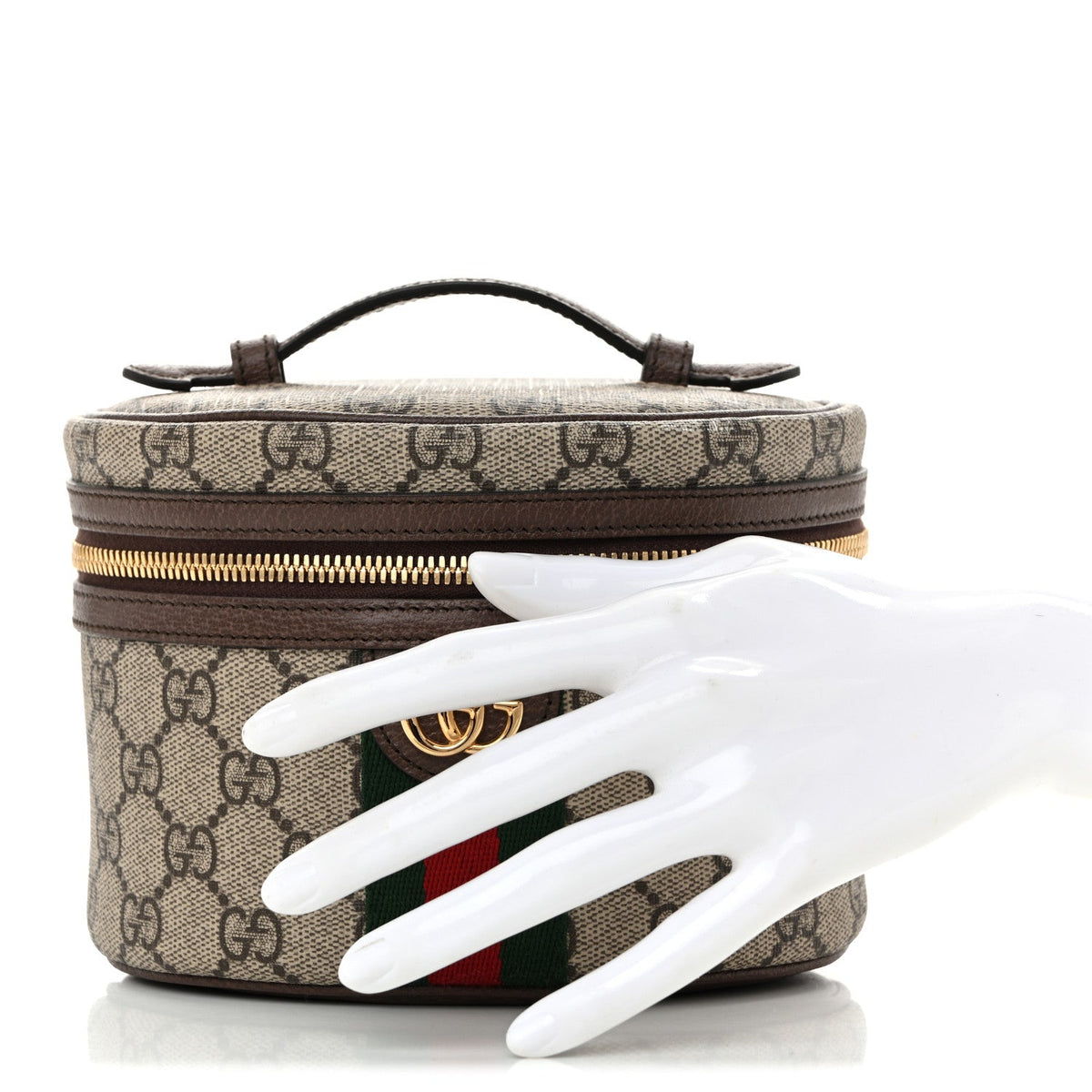 GG Supreme Monogram Textured Calfskin Web Ophidia Vanity Cosmetic Case Beige Ebony New Acero wholesalehk.shop