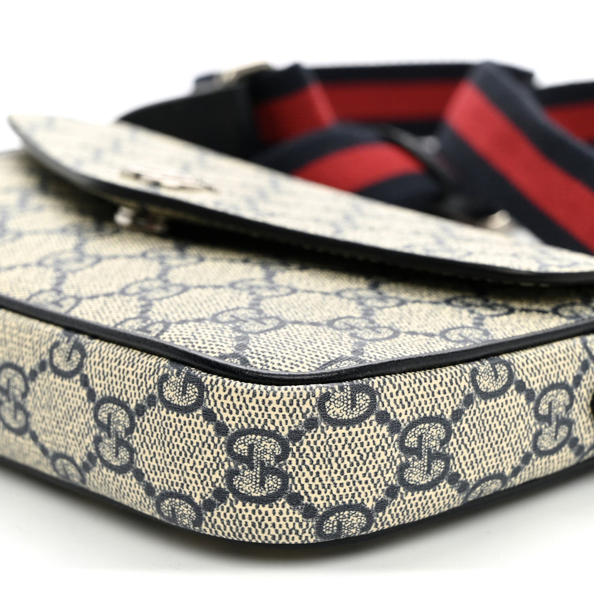 GG Supreme Monogram Textured Dollar Calfskin Web Mini Ophidia Envelope Shoulder Bag Beige Blue wholesalehk.shop