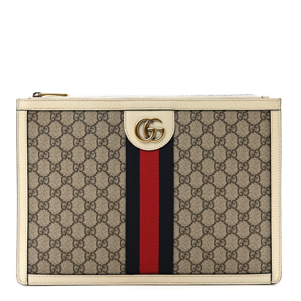 GG Supreme Monogram Web Ophidia Portfolio Pouch Beige Ebony Mystic White wholesalehk.shop