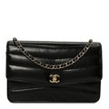 Lambskin Chevron Quilted Wallet On Chain WOC Black wholesalehk.shop
