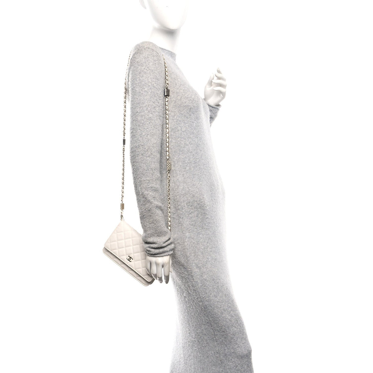 Shiny Caviar Quilted Flap Charm Wallet On Chain WOC White wholesalehk.shop