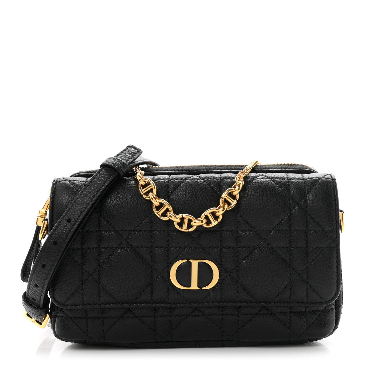 Supple Calfskin Cannage Caro Pouch With Chain  Black wholesalehk.shop