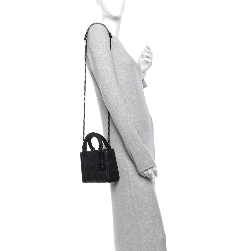 Ultra Matte Calfskin Cannage Mini Lady Dior Black wholesalehk.shop