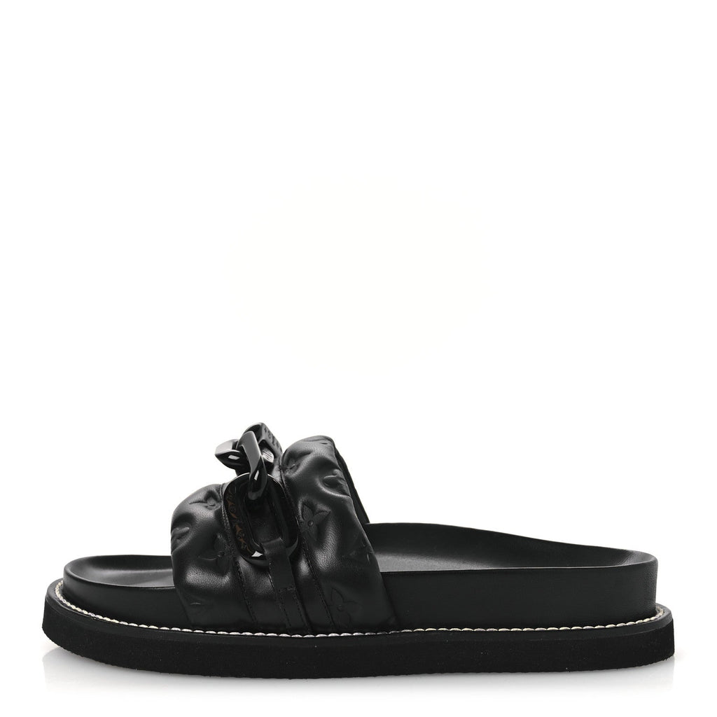 Calfskin Embossed Monogram Sunset Flat Comfort Mule 38.5 Black £¨ Direct shipment via from wholesalehk.shop