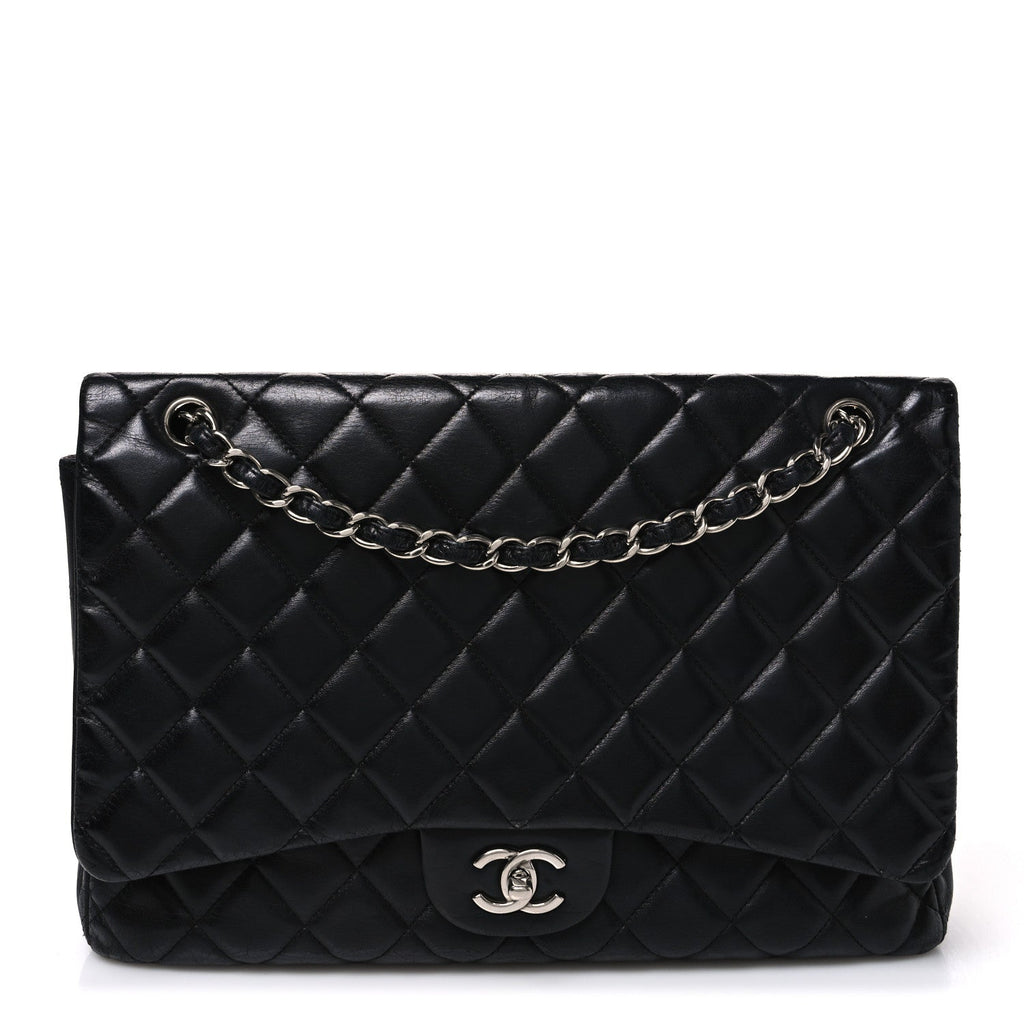 Lambskin Quilted Maxi Double Flap Black wholesalehk.shop