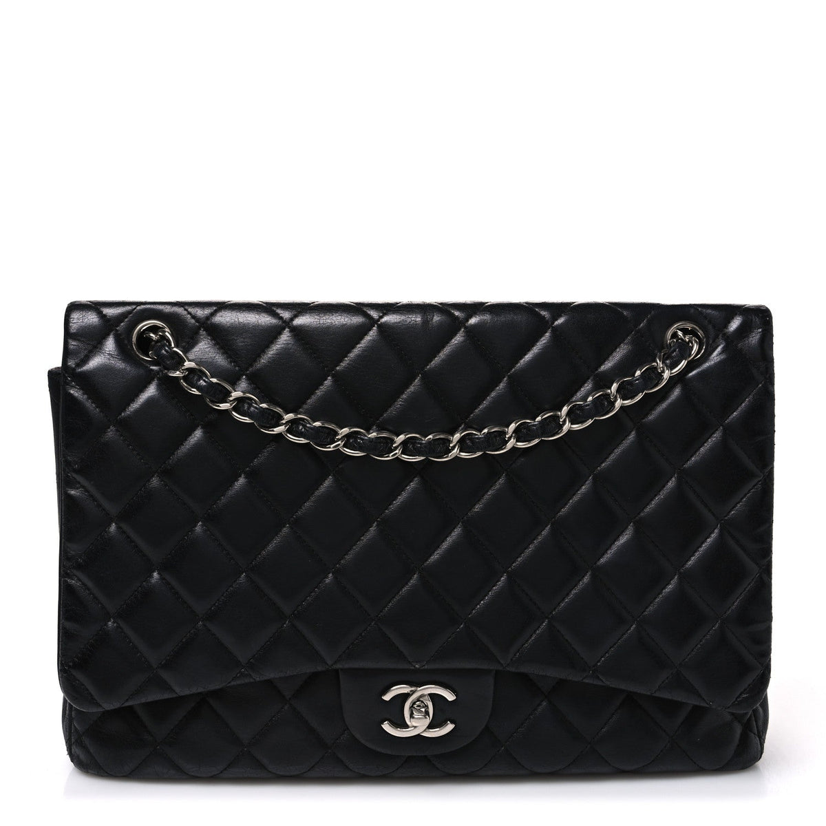 Lambskin Quilted Maxi Double Flap Black wholesalehk.shop