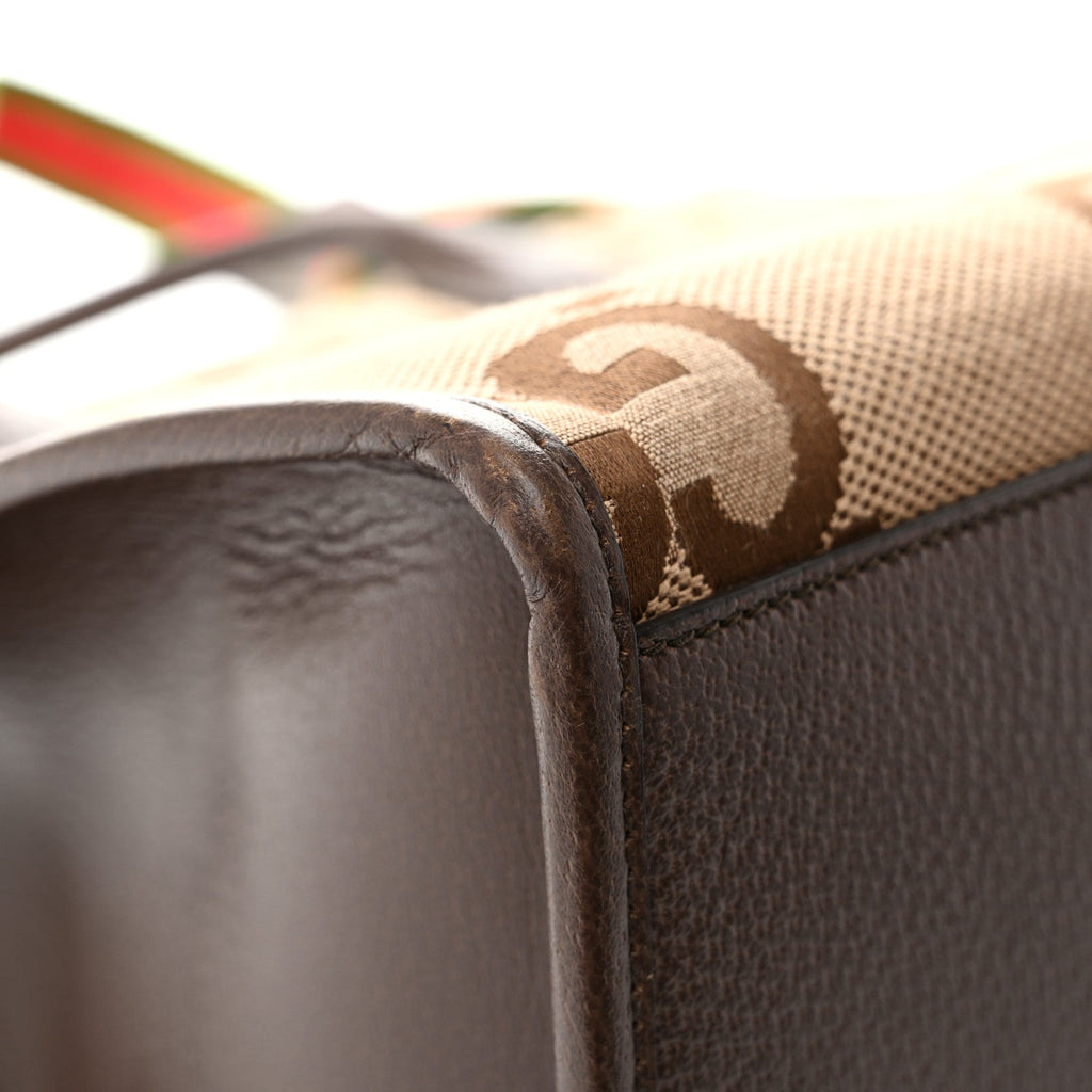 Monogram Jumbo GG Textured Dollar Calfskin Web Tote Bag Camel Ebony New Acero wholesalehk.shop
