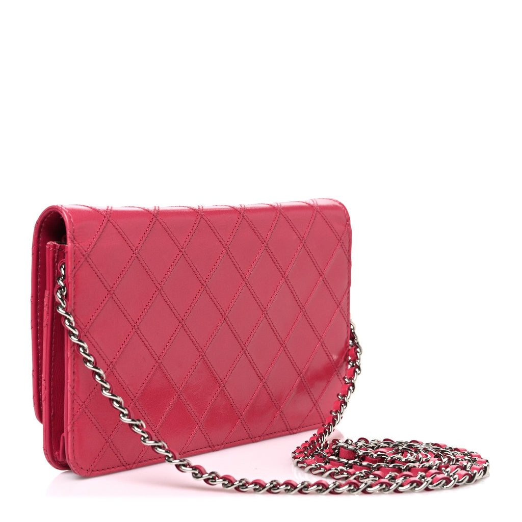 Lambskin Diamond Stitched Wallet On Chain WOC Pink wholesalehk.shop
