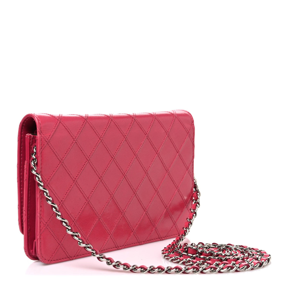 Lambskin Diamond Stitched Wallet On Chain WOC Pink wholesalehk.shop