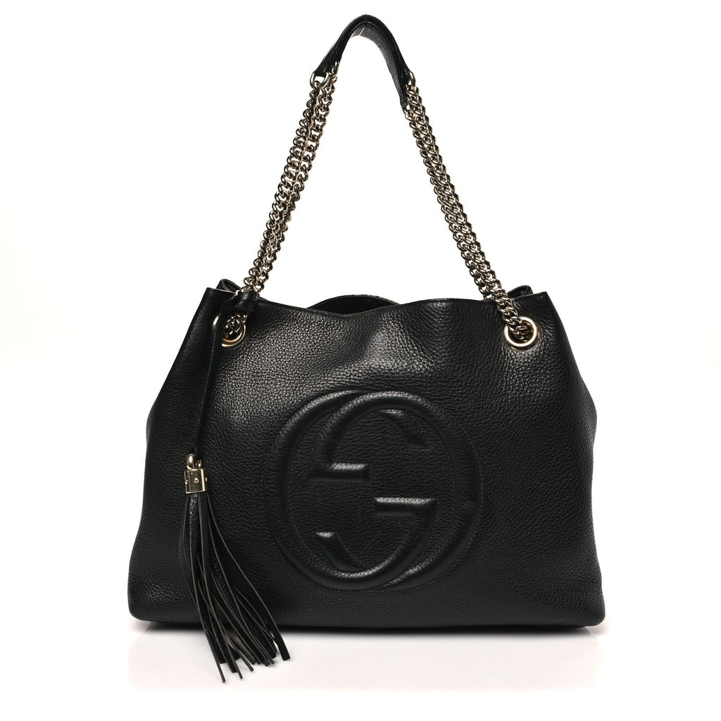 Pebbled Calfskin Medium Soho Chain Shoulder Bag Black wholesalehk.shop