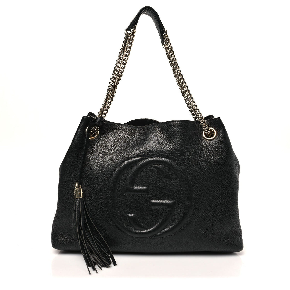 Pebbled Calfskin Medium Soho Chain Shoulder Bag Black wholesalehk.shop