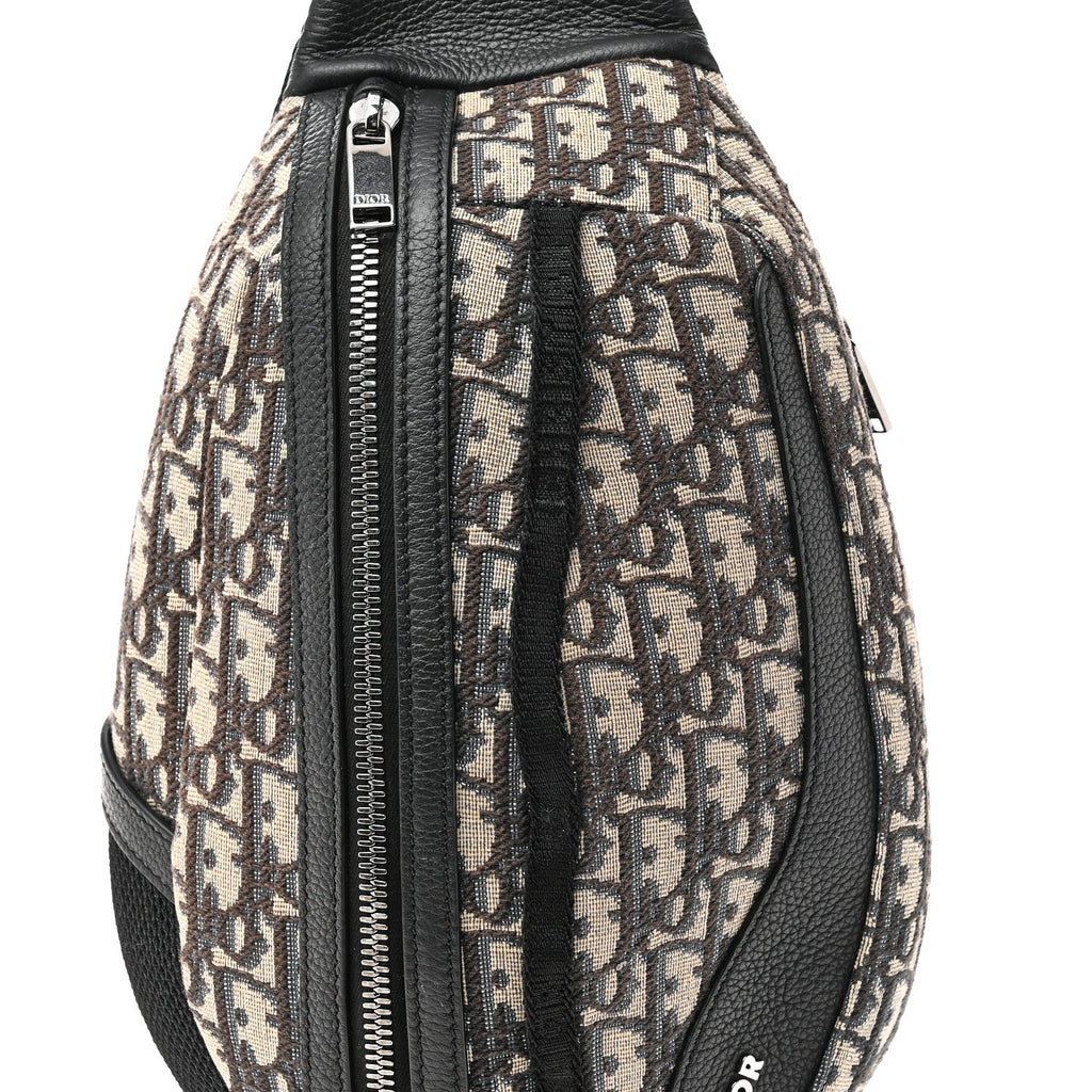 Grained Calfskin Oblique Scarab Sling Bag Blue Black wholesalehk.shop