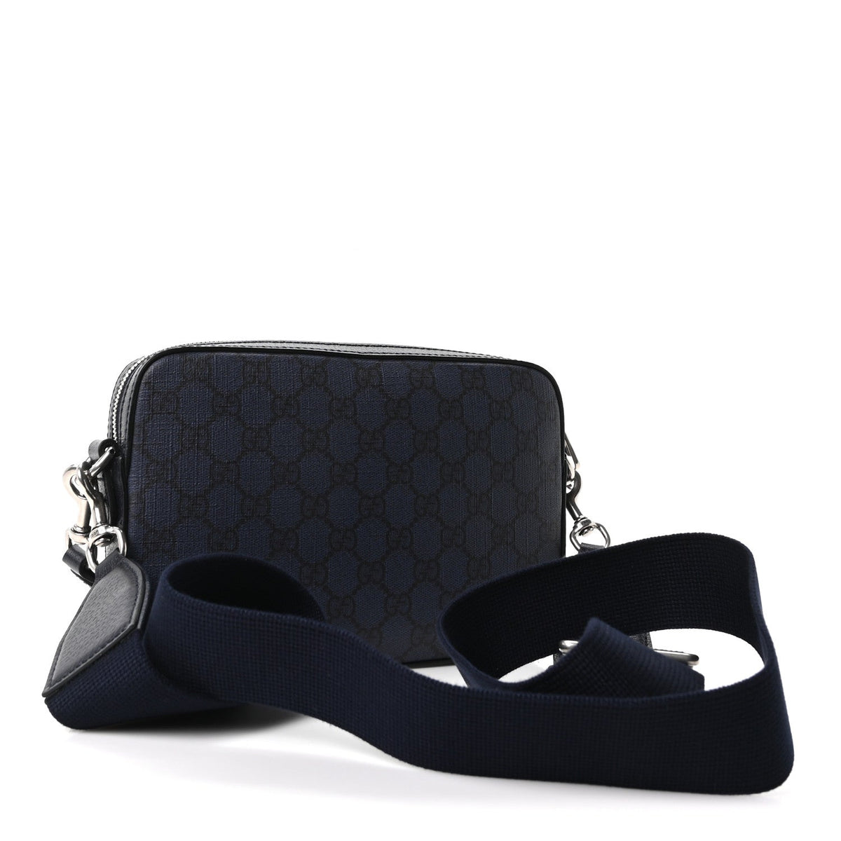 GG Supreme Monogram Textured Dollar Calfskin Web Ophidia Wristlet Shoulder Bag Black Blue wholesalehk.shop