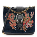 Suede Patent Dragon Embroidered Medium Dionysus Bucket Bag Dark Blue wholesalehk.shop