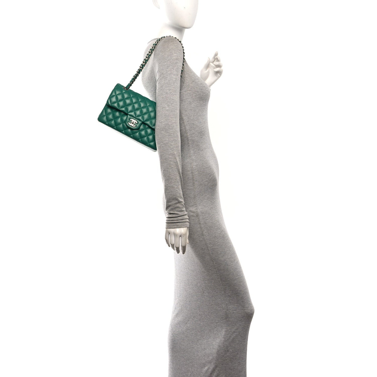 Caviar Quilted Small Double Flap Green wholesalehk.shop