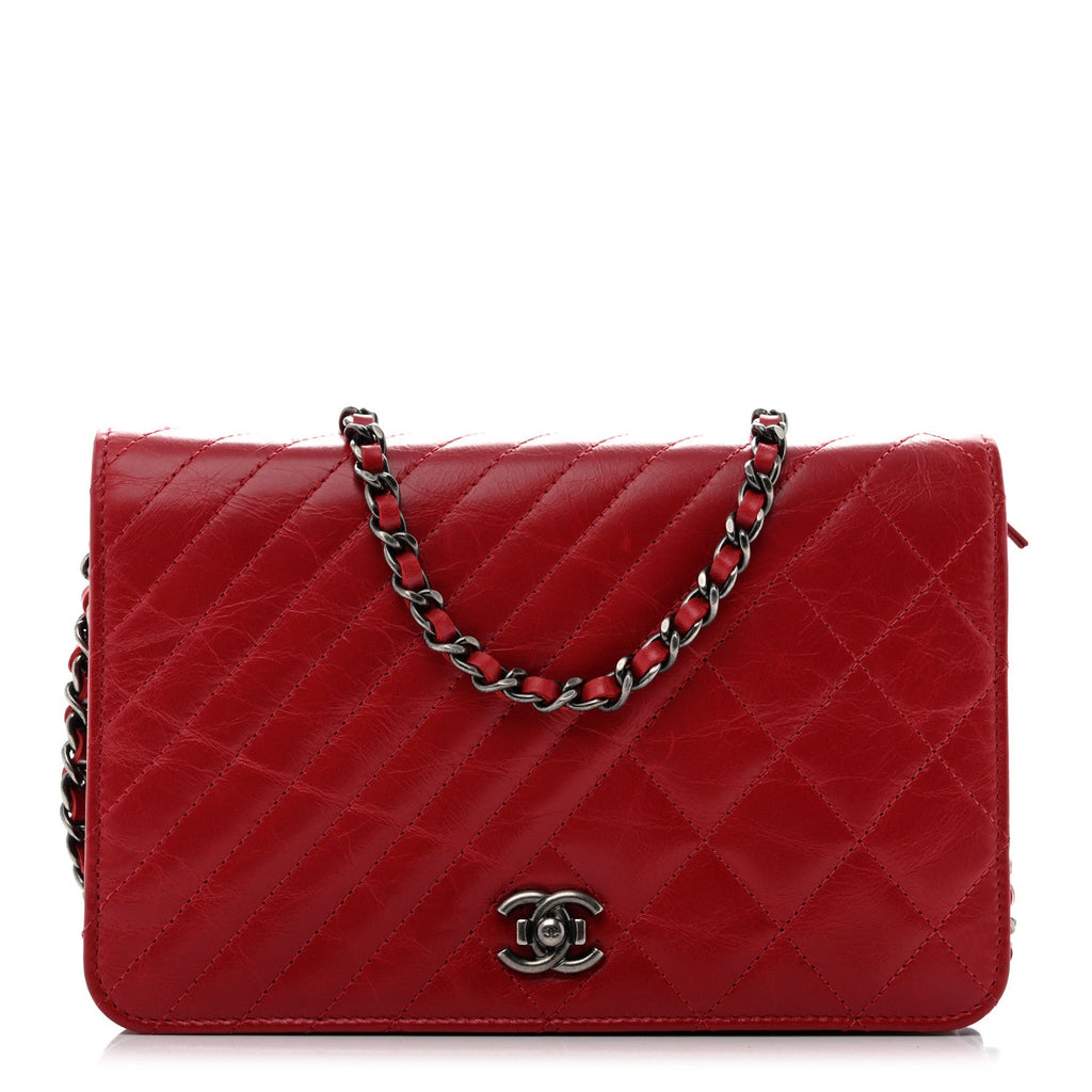 Glazed Calfskin Quilted Coco Boy Wallet On Chain WOC Red wholesalehk.shop