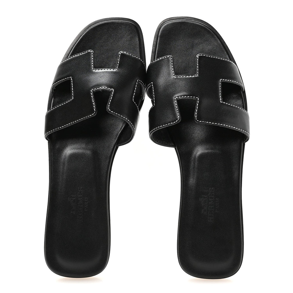 Box Calfskin Oran Sandals 37 Black wholesalehk.shop