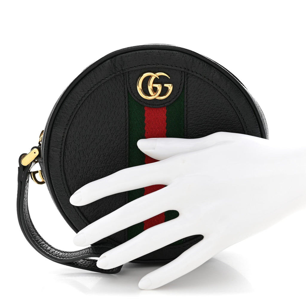 Textured Calfskin Web Ophidia Round Wrist Wallet  Black wholesalehk.shop