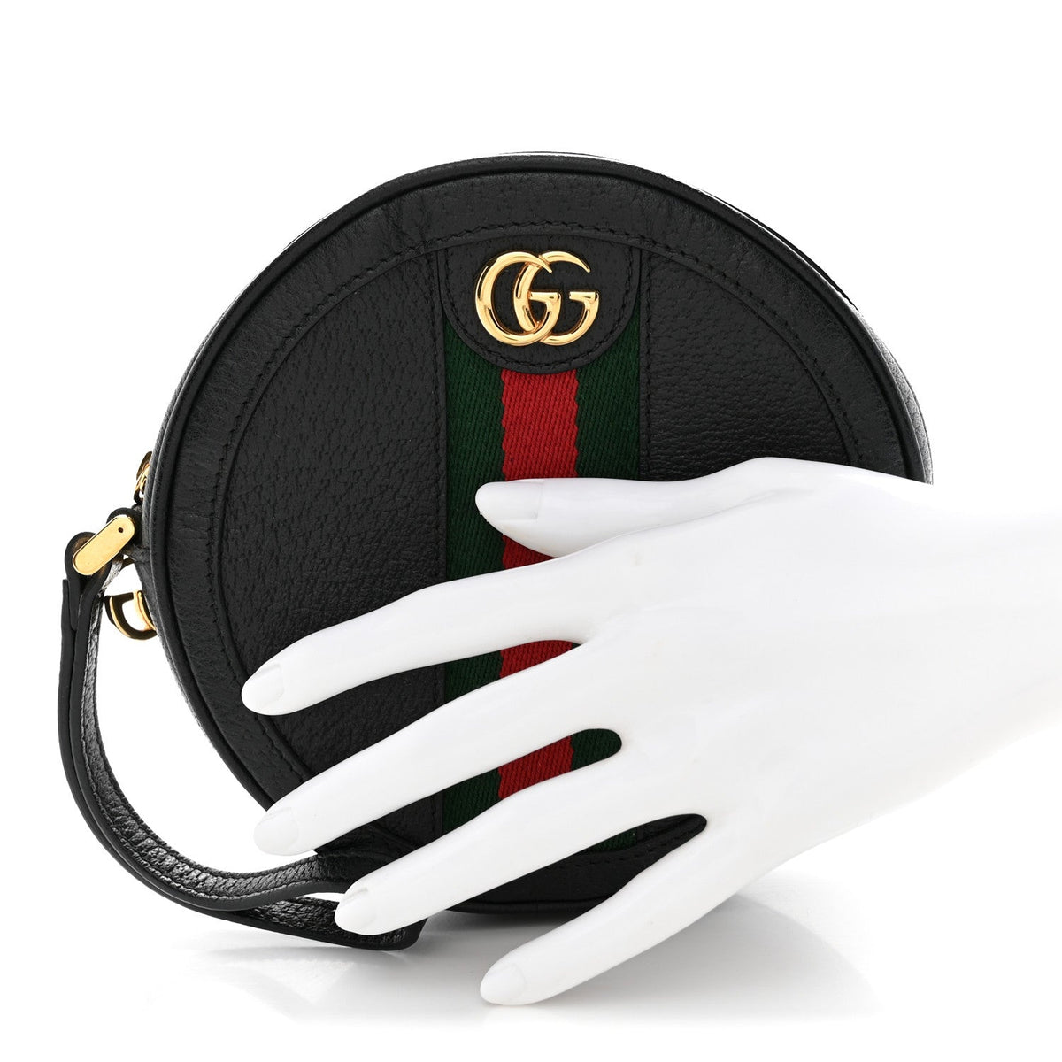 Textured Calfskin Web Ophidia Round Wrist Wallet  Black wholesalehk.shop