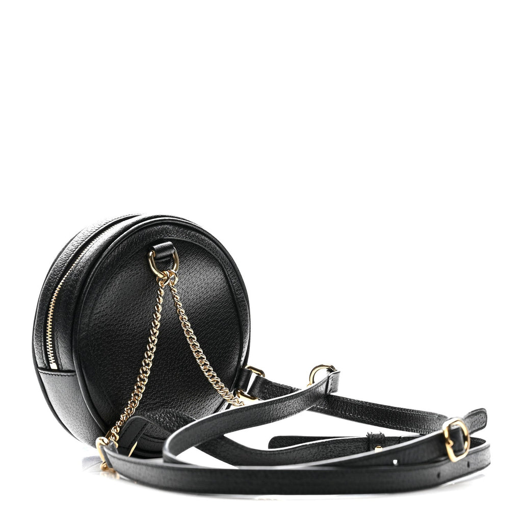 Grained Calfskin Web Mini Ophidia Round Shoulder Bag Black wholesalehk.shop