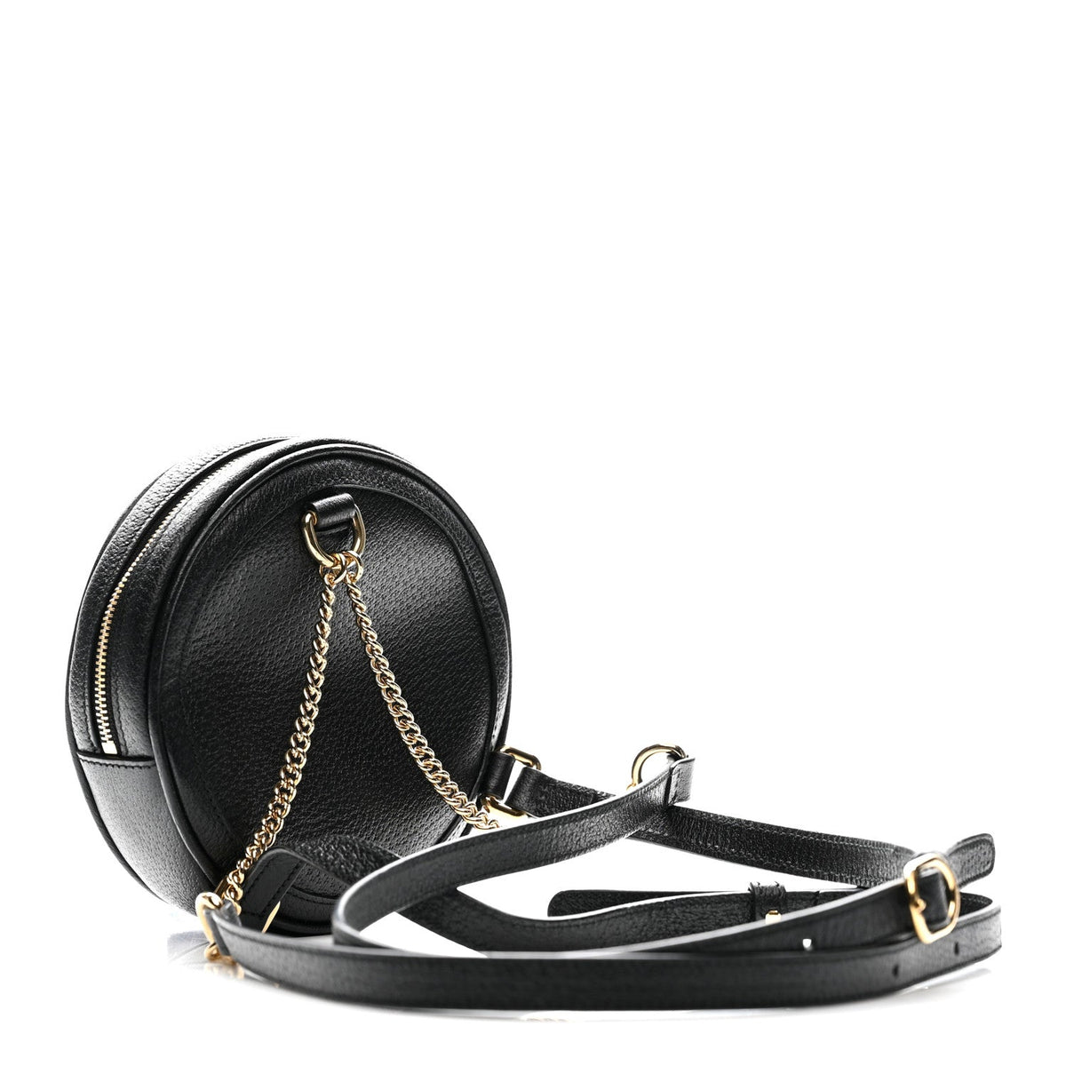Grained Calfskin Web Mini Ophidia Round Shoulder Bag Black wholesalehk.shop