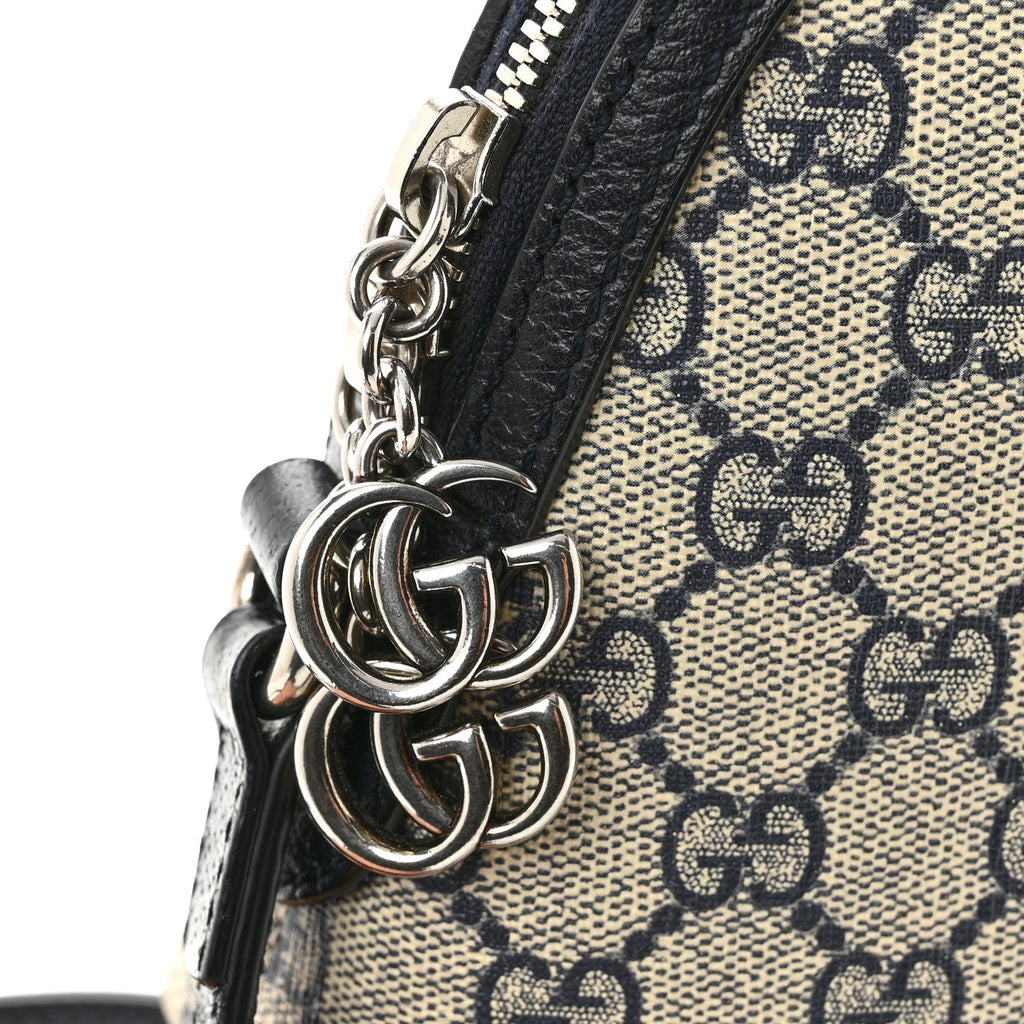 GG Supreme Monogram Textured Dollar Calfskin Web Small Ophidia Dome Shoulder Bag Beige Blue wholesalehk.shop