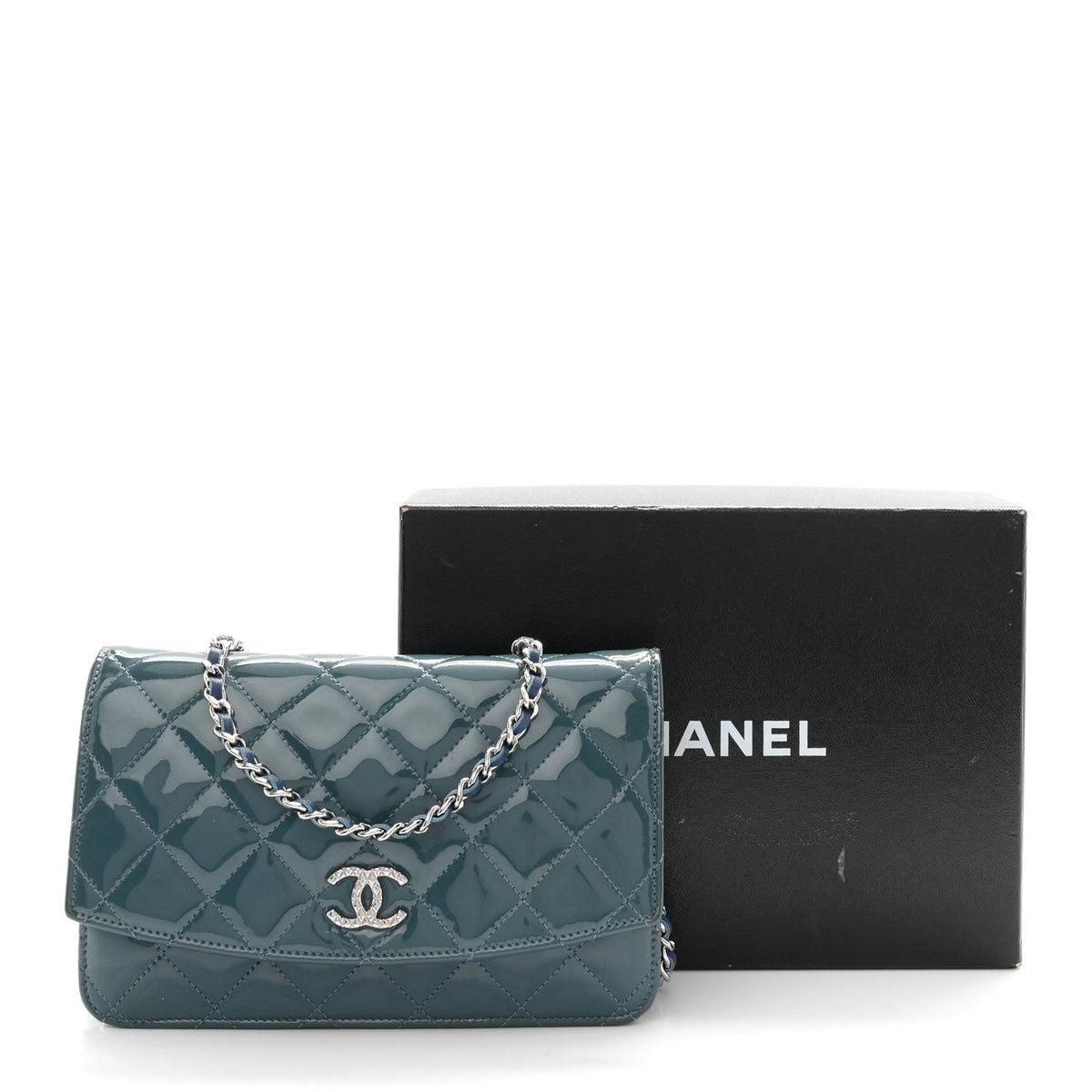 Patent Quilted Brilliant Wallet On Chain WOC Blue wholesalehk.shop