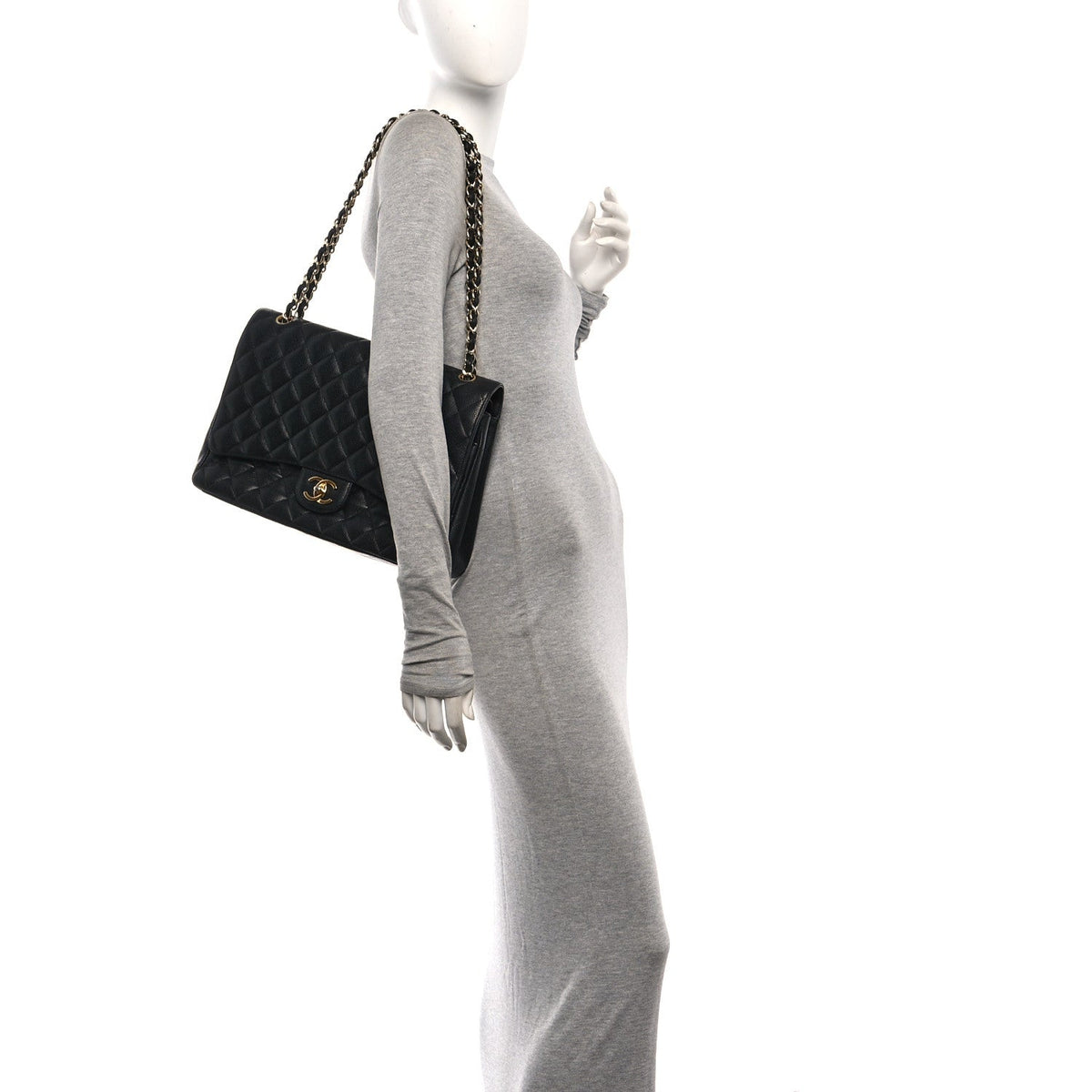 Caviar Quilted Maxi Double Flap Black wholesalehk.shop