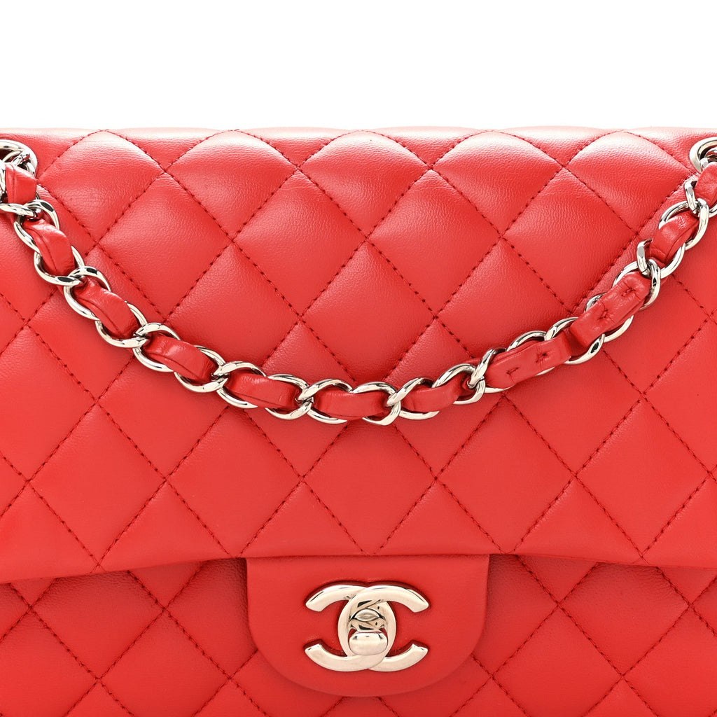 Lambskin Quilted Medium Double Flap Red wholesalehk.shop