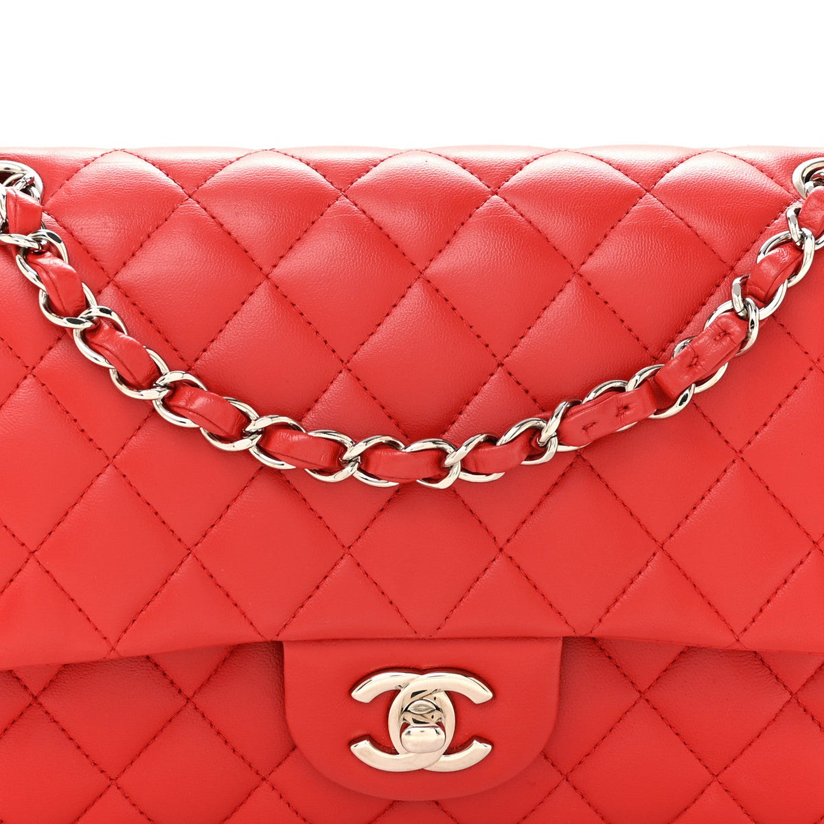 Lambskin Quilted Medium Double Flap Red wholesalehk.shop