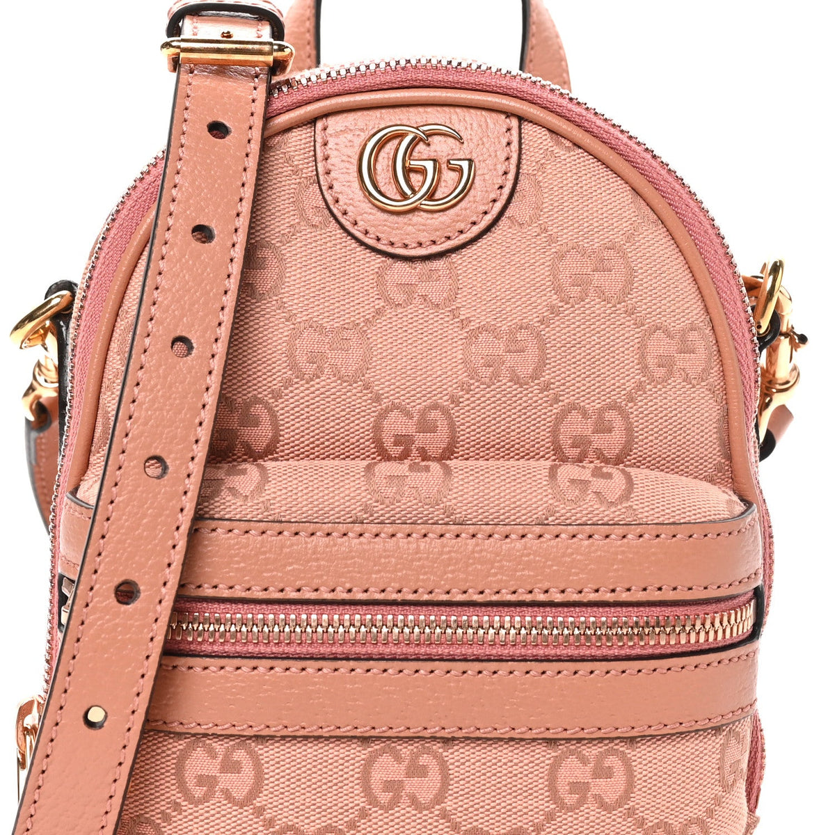 Monogram Textured Dollar Calfskin Mini Ophidia Crossbody Cloche Rose Pink wholesalehk.shop