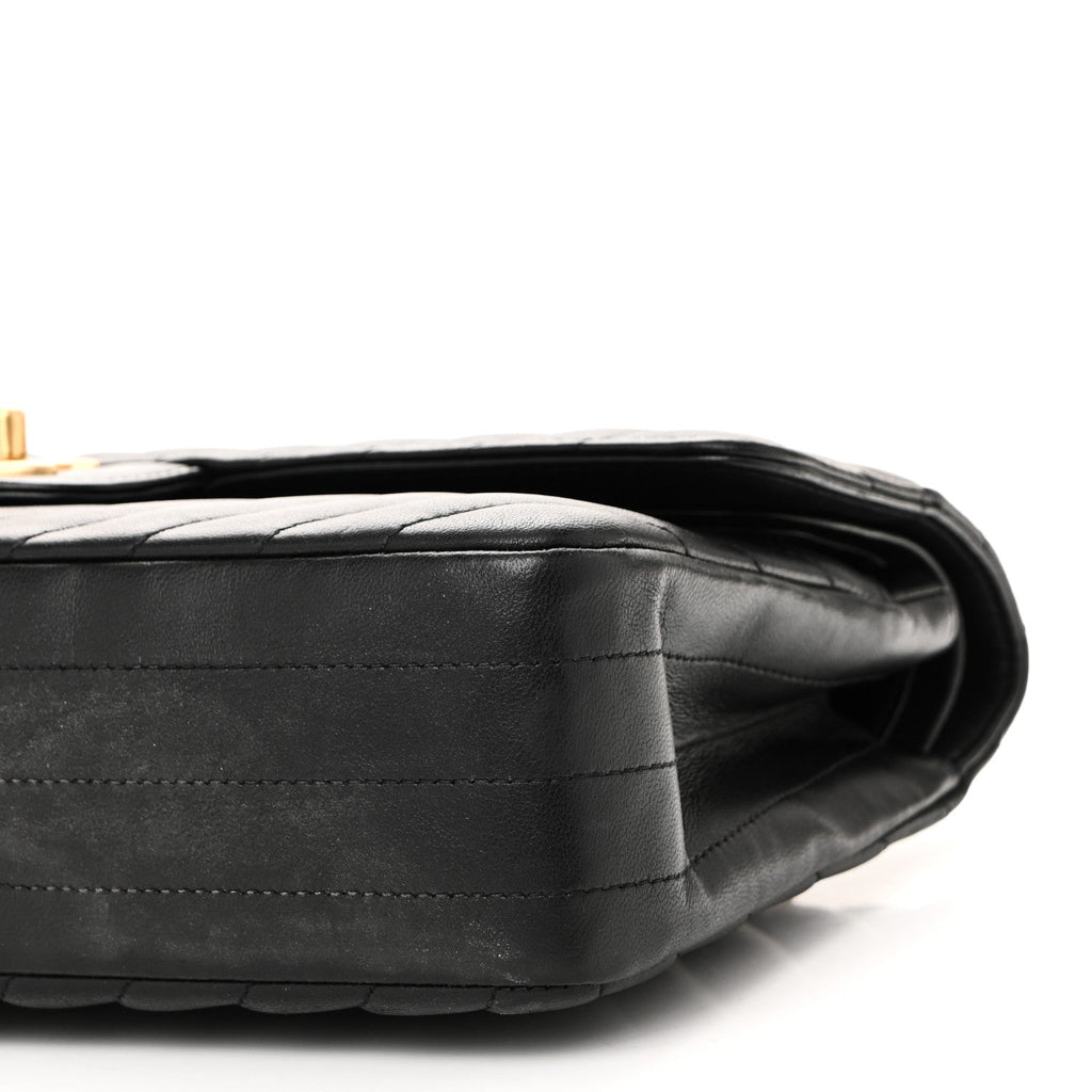Lambskin Chevron Quilted Medium Double Flap Black wholesalehk.shop
