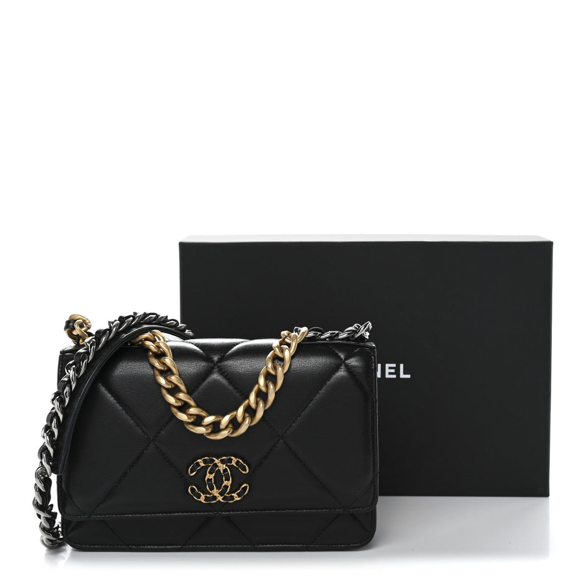 Lambskin Quilted Chanel 19 Wallet On Chain WOC Black wholesalehk.shop