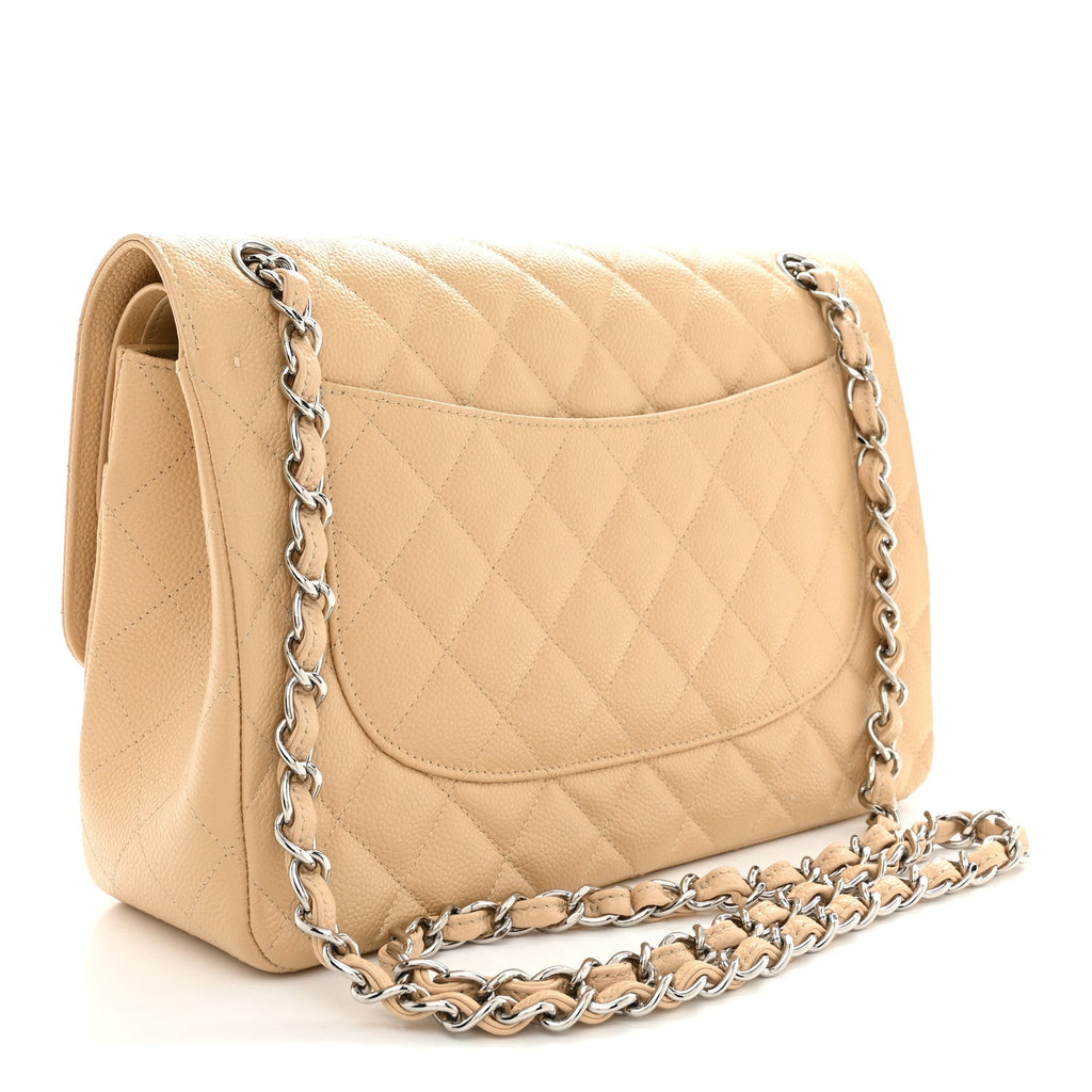 Caviar Quilted Jumbo Double Flap Light Beige wholesalehk.shop