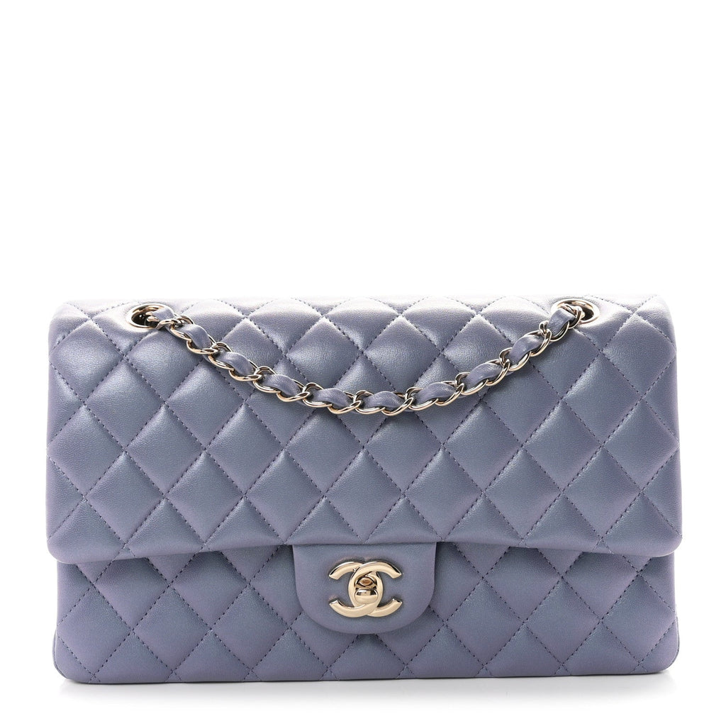 Iridescent Lambskin Quilted Medium Double Flap Light Purple wholesalehk.shop