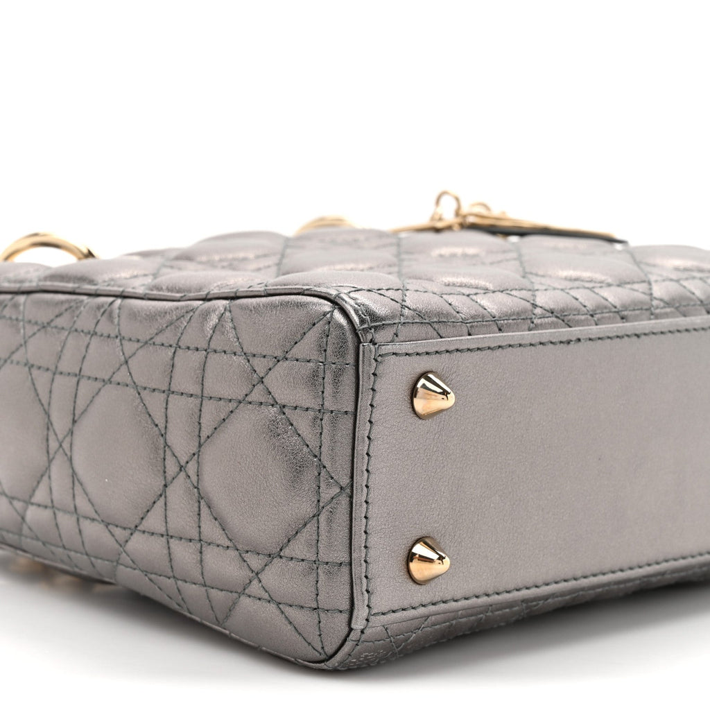 Metallic Lambskin Cannage Small My ABCDior Lady Dior Dark Silver wholesalehk.shop