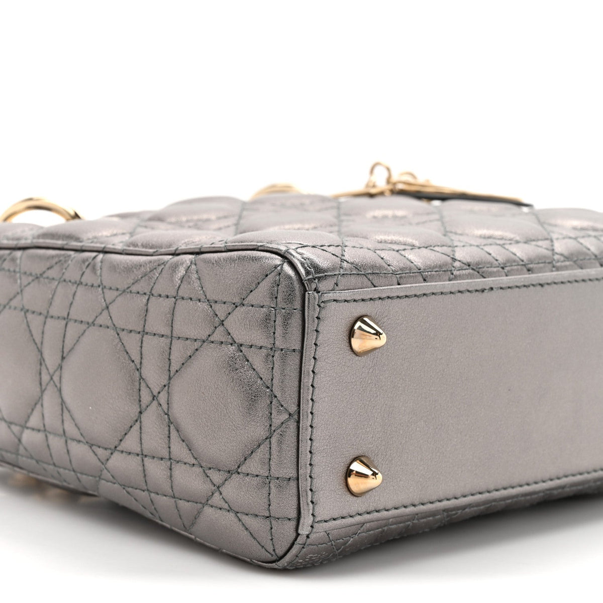Metallic Lambskin Cannage Small My ABCDior Lady Dior Dark Silver wholesalehk.shop