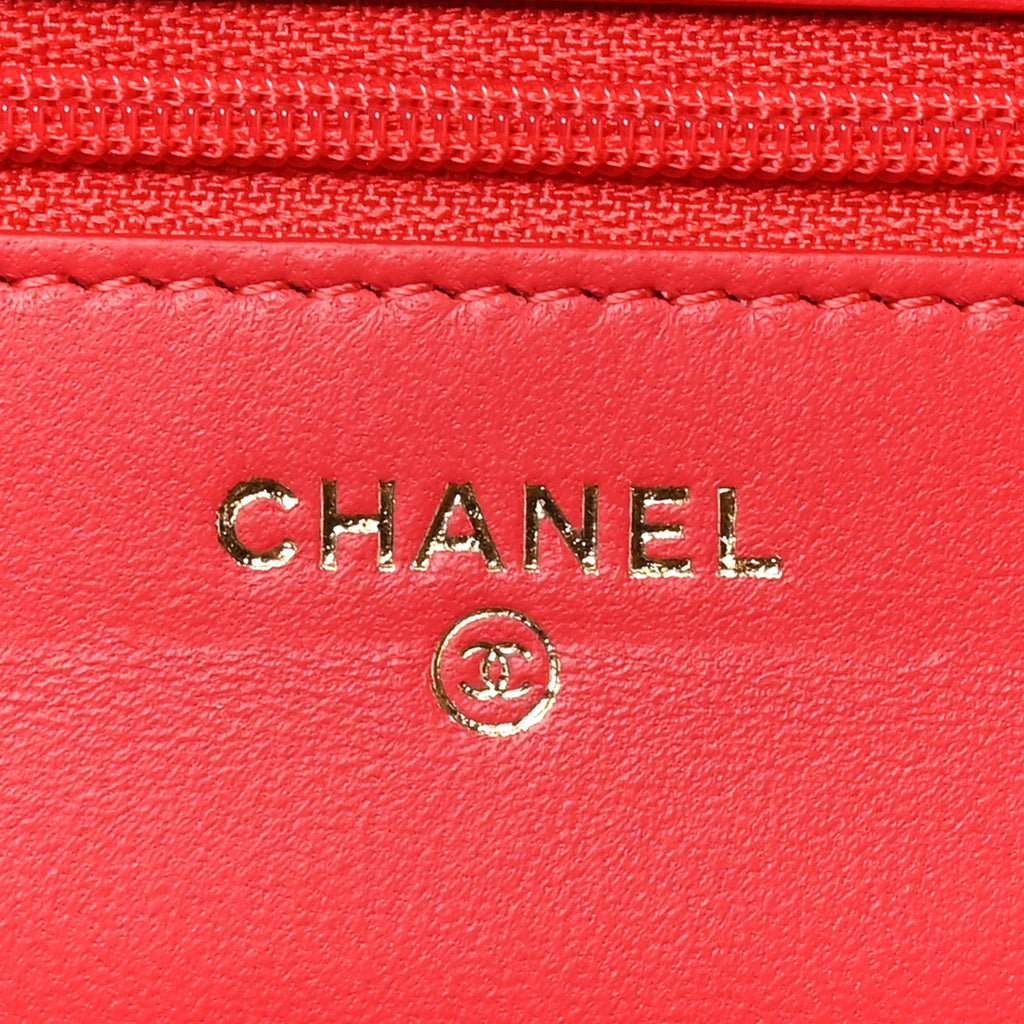 Lambskin Quilted CC Pearl Crush Wallet On Chain WOC  Red wholesalehk.shop