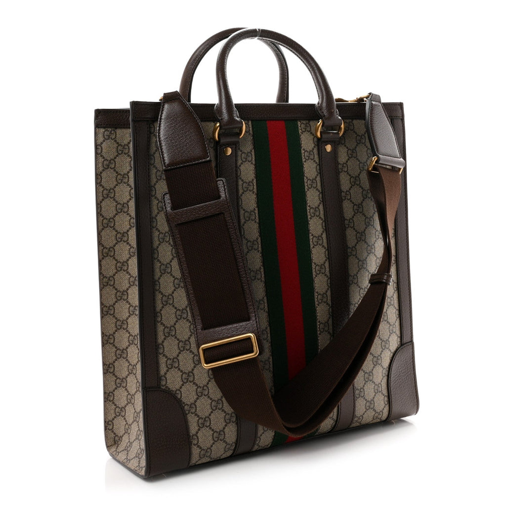 GG Supreme Monogram Web Textured Dollar Calfskin Medium Ophidia Tote Brown wholesalehk.shop