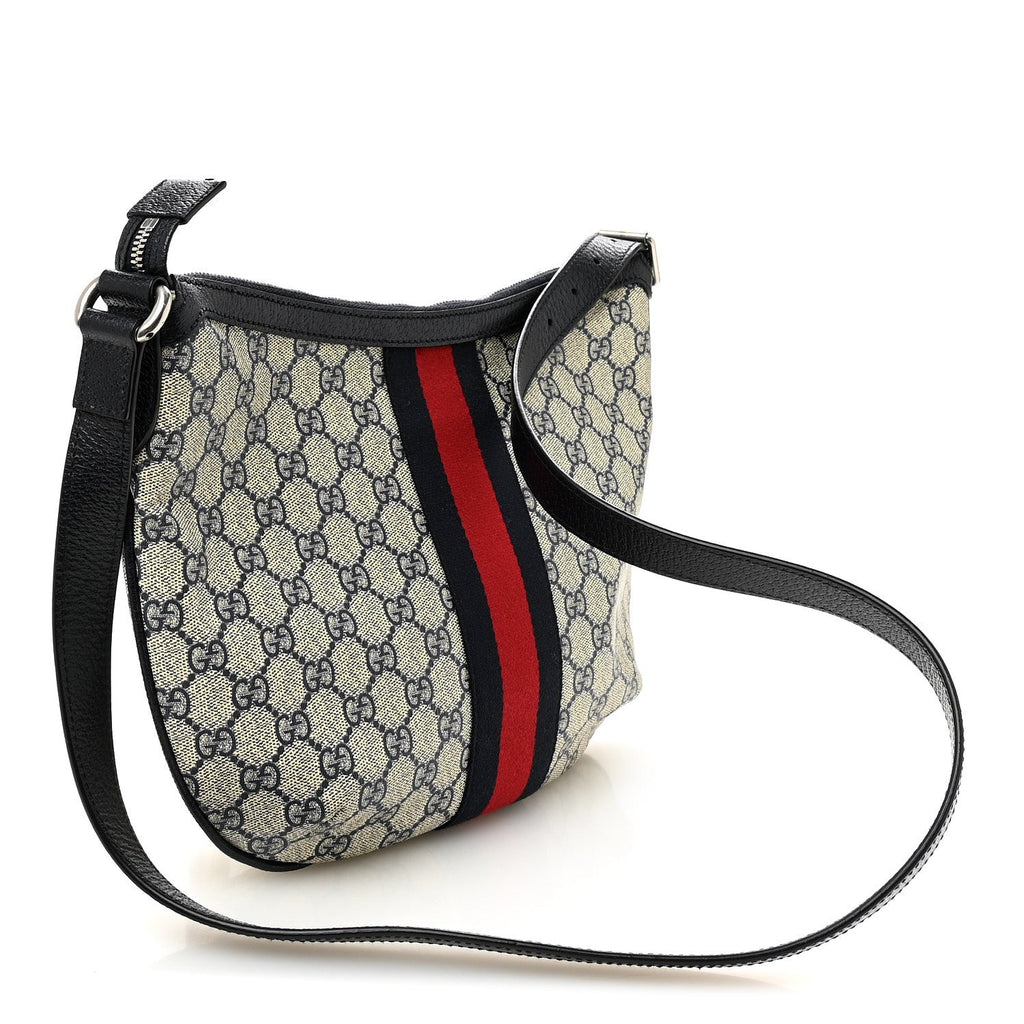 GG Supreme Monogram Textured Dollar Calfskin Web Small Ophidia Half Moon Hobo Beige Blue wholesalehk.shop