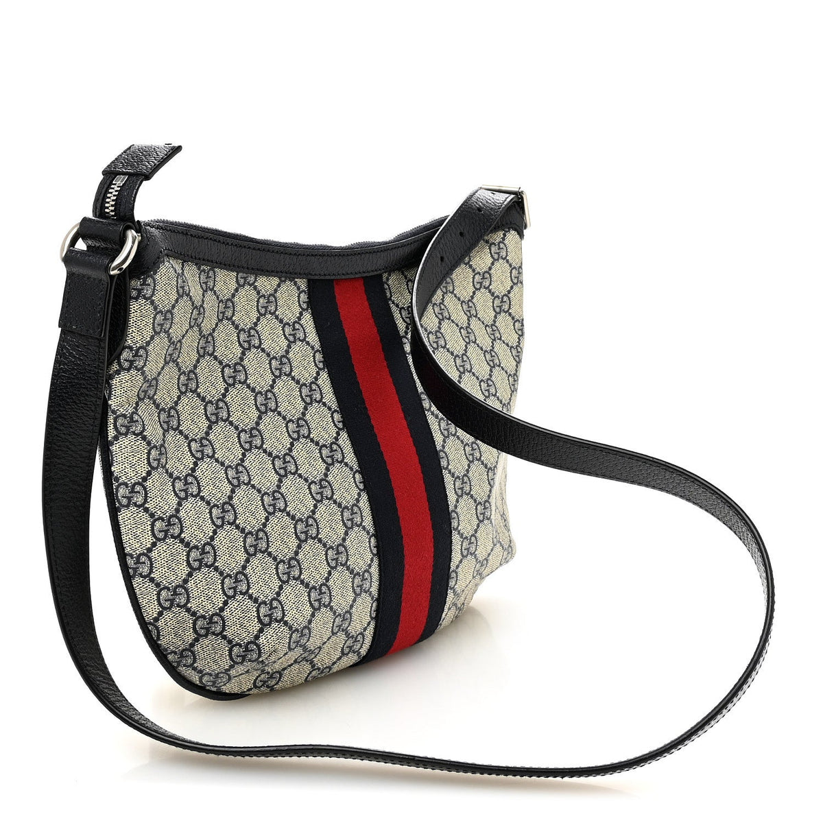 GG Supreme Monogram Textured Dollar Calfskin Web Small Ophidia Half Moon Hobo Beige Blue wholesalehk.shop