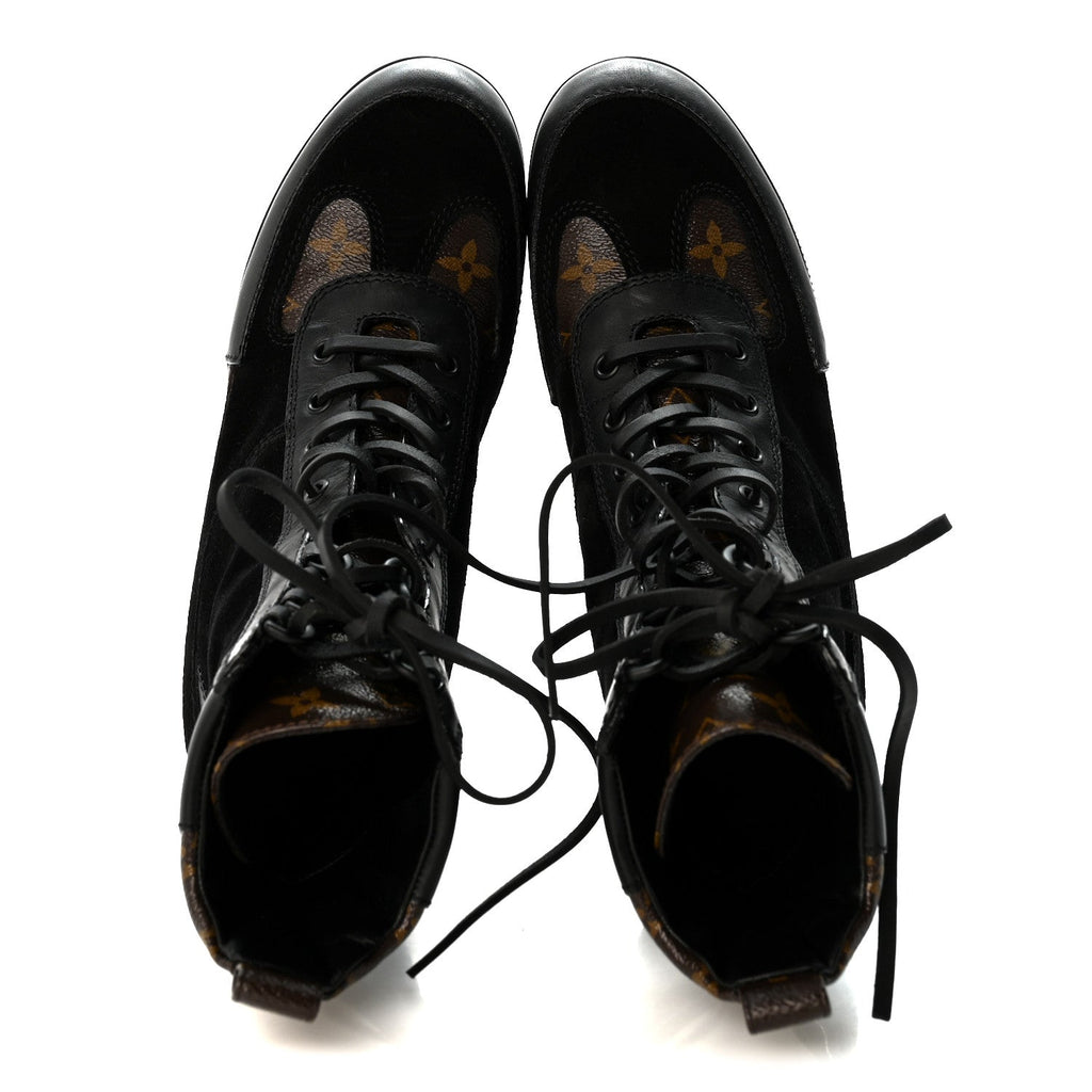 Suede Calfskin Monogram Laureate Platform Desert Boots 36.5 Black £¨ Direct shipment via from wholesalehk.shop