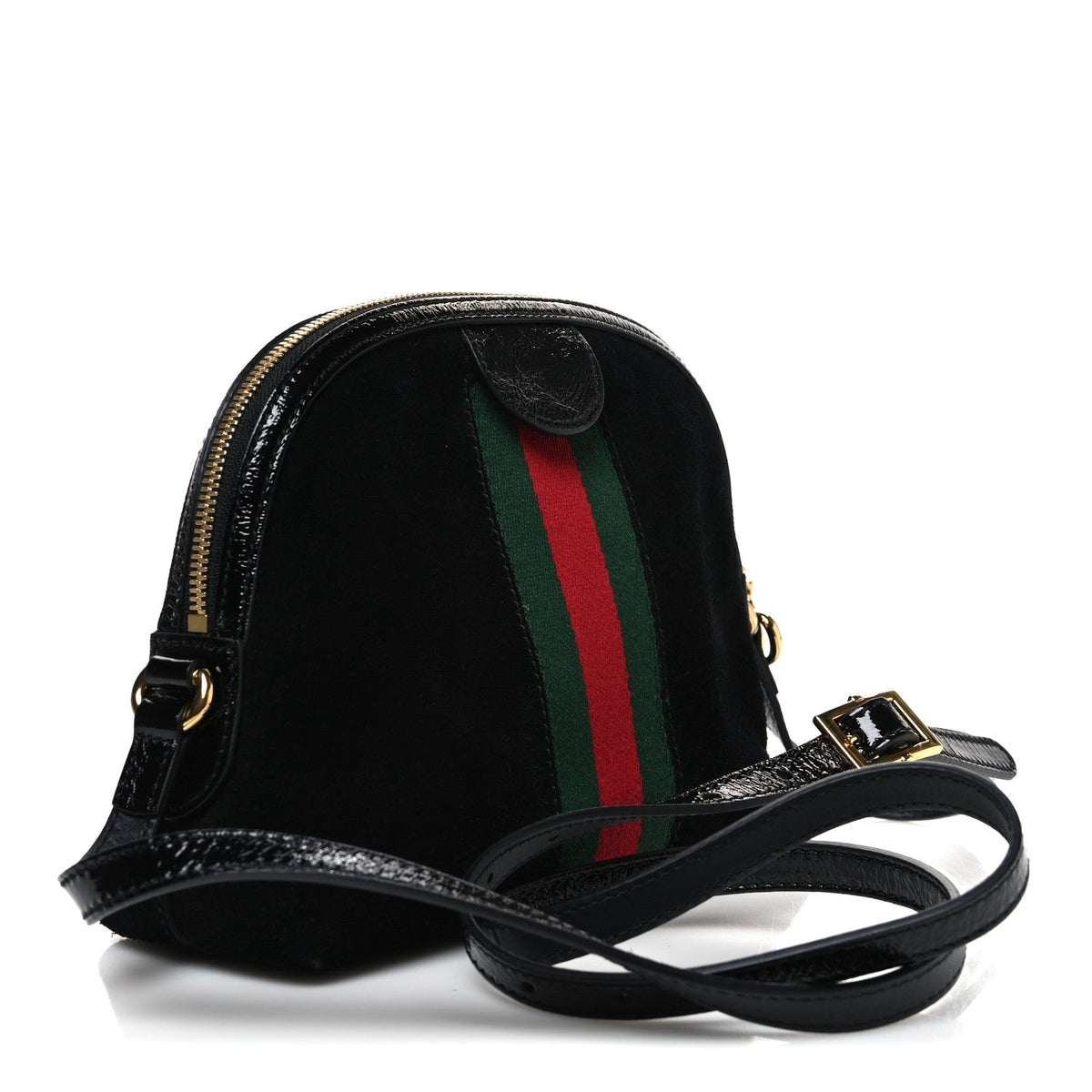 Suede Patent Web GG Small Ophidia Dome Shoulder Bag Black wholesalehk.shop