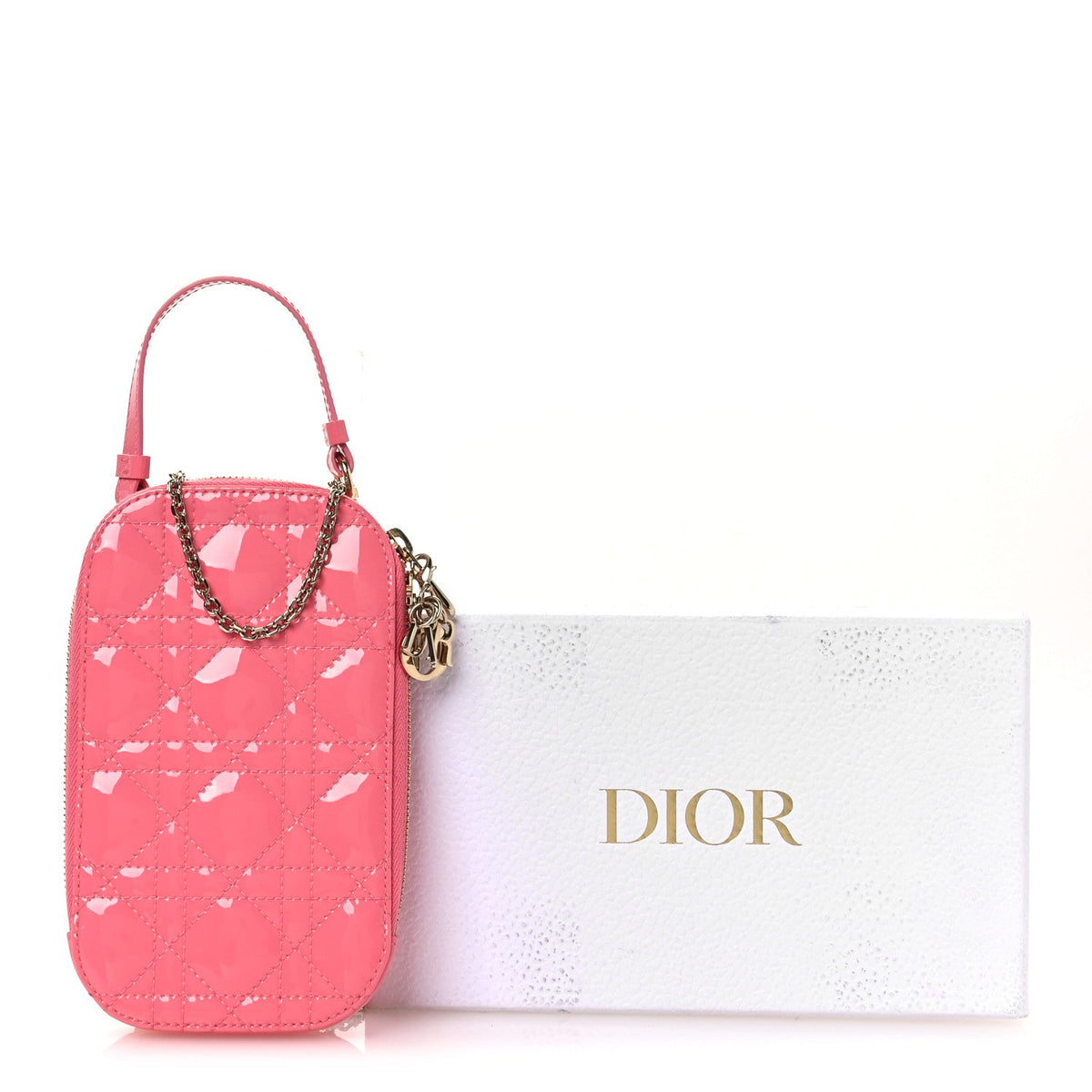 Patent Cannage Lady Dior Phone Holder Pink wholesalehk.shop