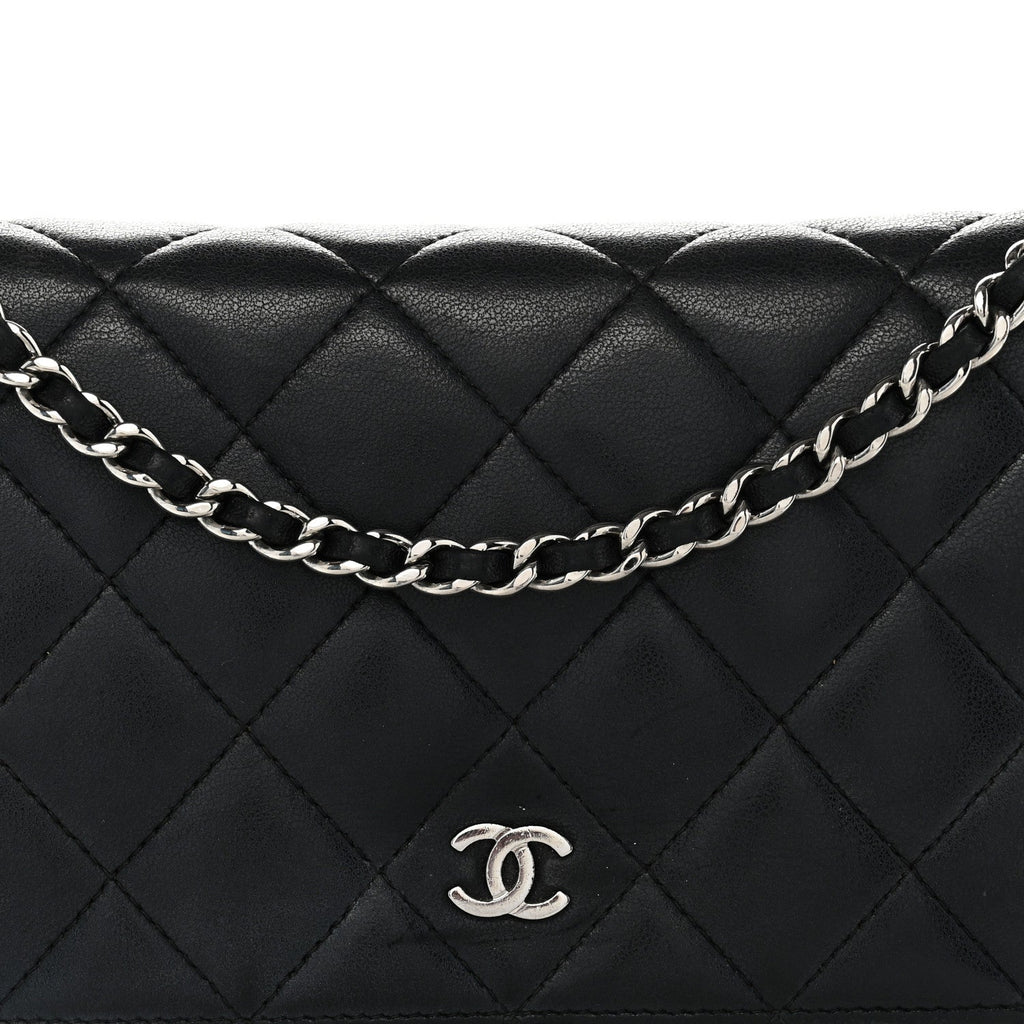 Lambskin Quilted Wallet On Chain WOC Black wholesalehk.shop
