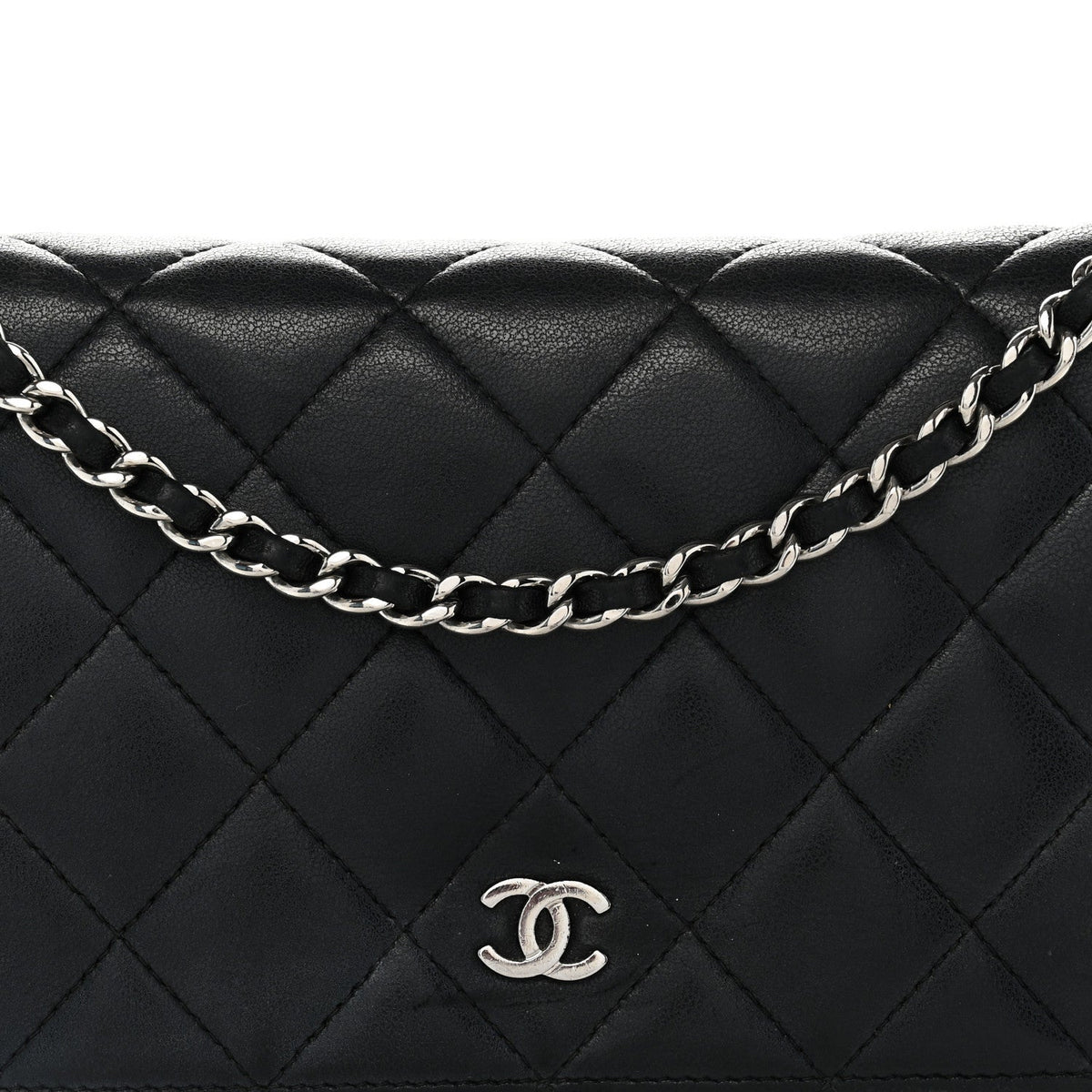 Lambskin Quilted Wallet On Chain WOC Black wholesalehk.shop