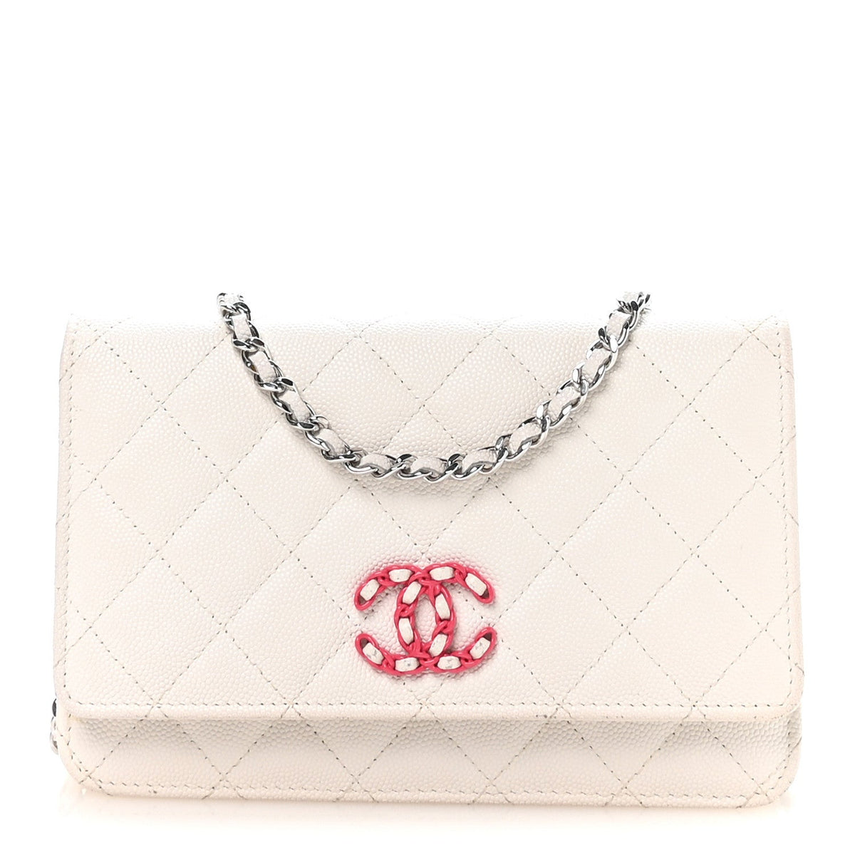 Caviar Quilted Chanel 19 Wallet on Chain WOC White Pink wholesalehk.shop